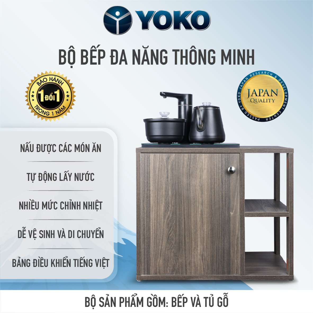 Bộ tủ bếp đôi YKC21B màu gỗ óc chó (DH406PL)   