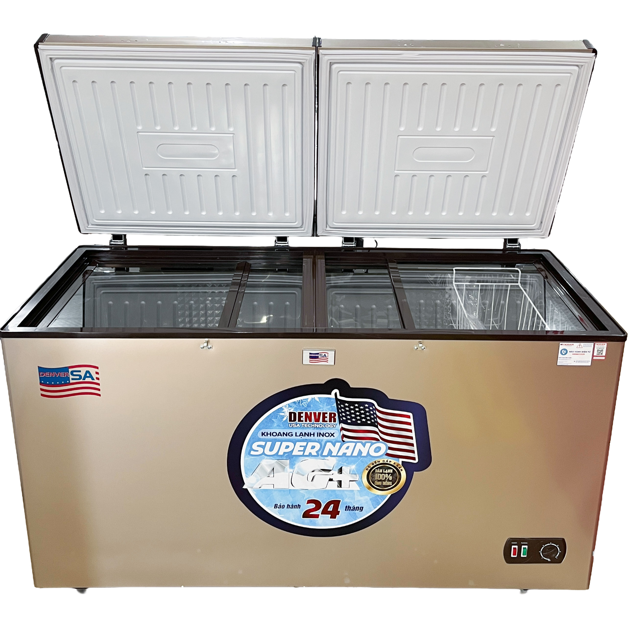 Tủ đông Denver 360 lít AS 688HDI (2 ngăn, 2 cánh, dàn dồng, lòng Inox)