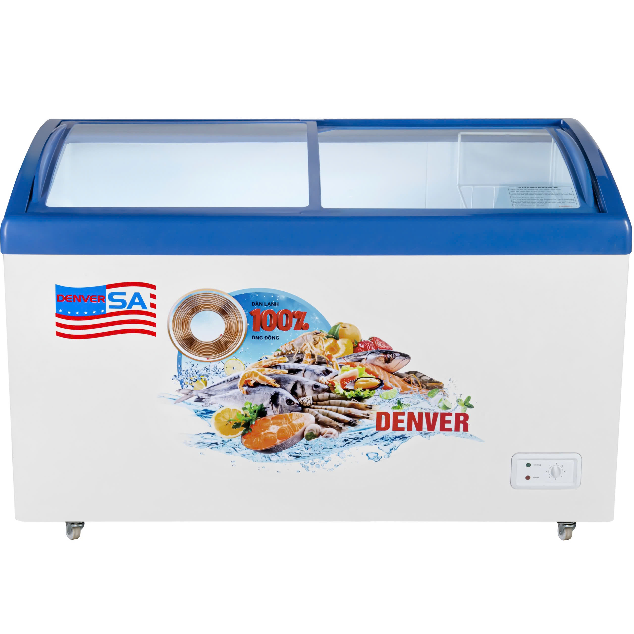 Tủ đông Denver 350 lít AS 559K (1 ngăn, mặt kính cong, dàn đồng)